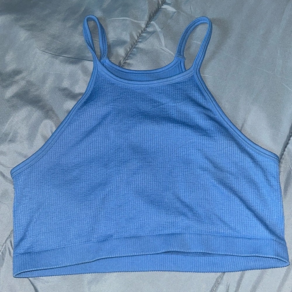 Aeropostale Medium Blue Crop Top- Ribbed high neck top